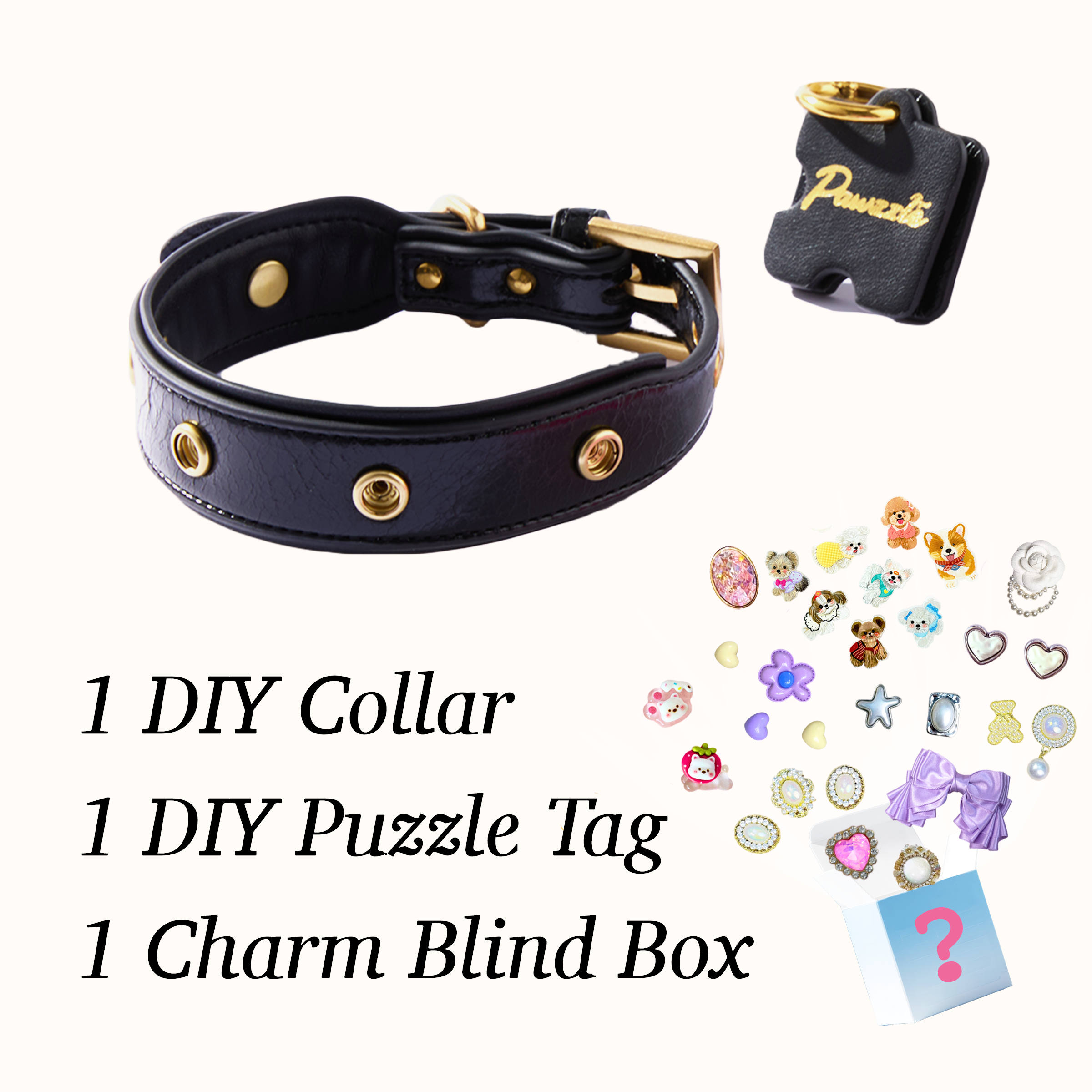 DIY Collar Set + Charm Blind Box-Rock Star Black