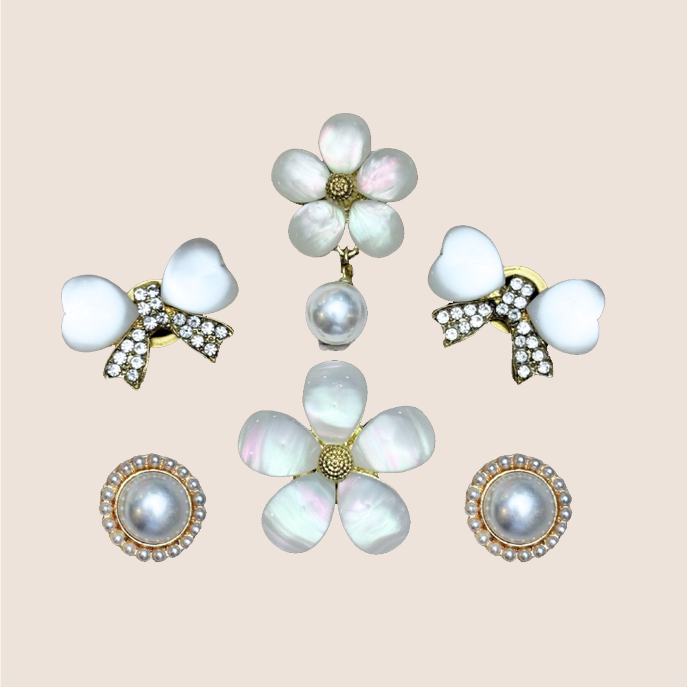 Petal Glow-Cat’s Eye & Pearl Alloy Flower Charms