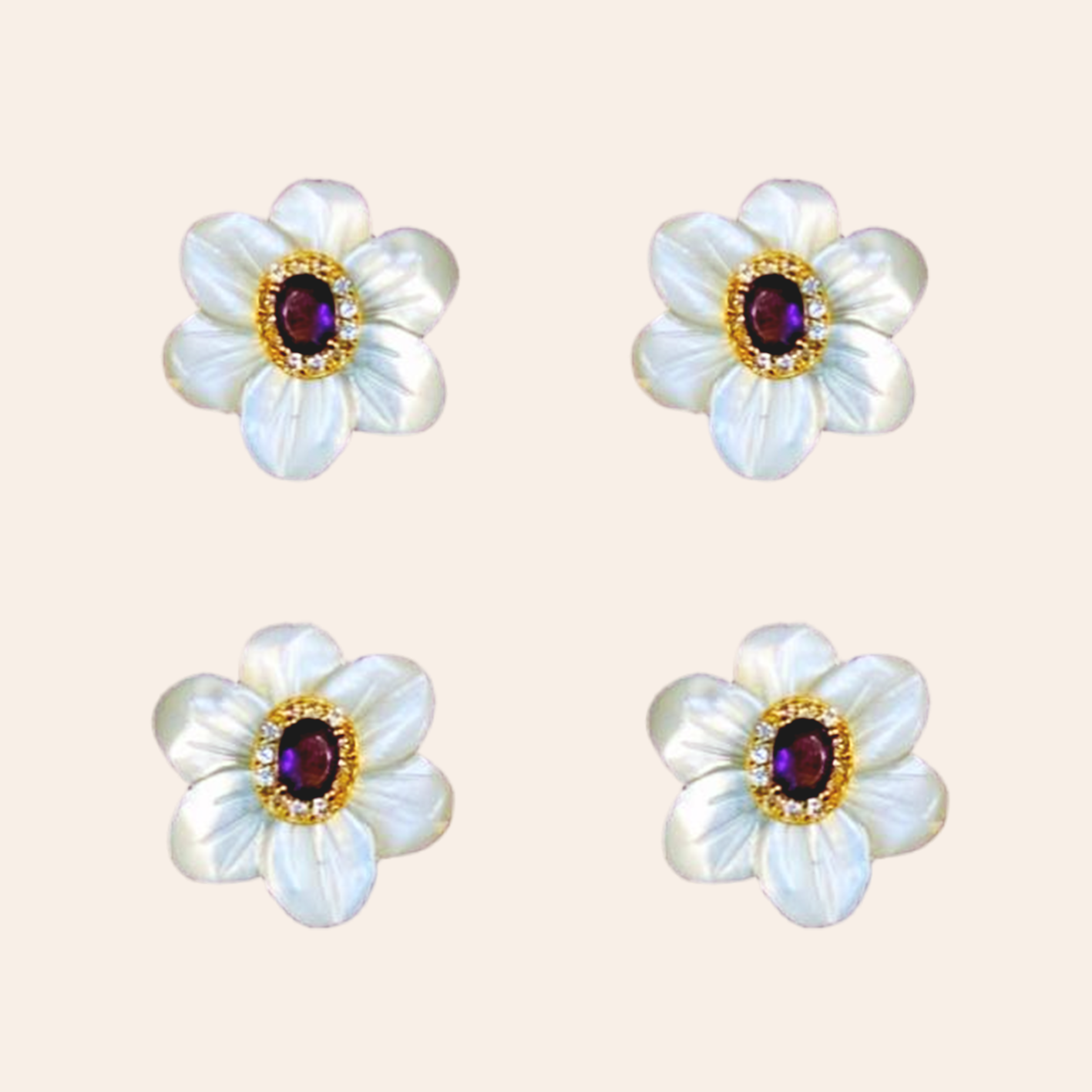 Crystal Bloom-Natural Brazilian Amethyst & Mother-of-Pearl Charm Set