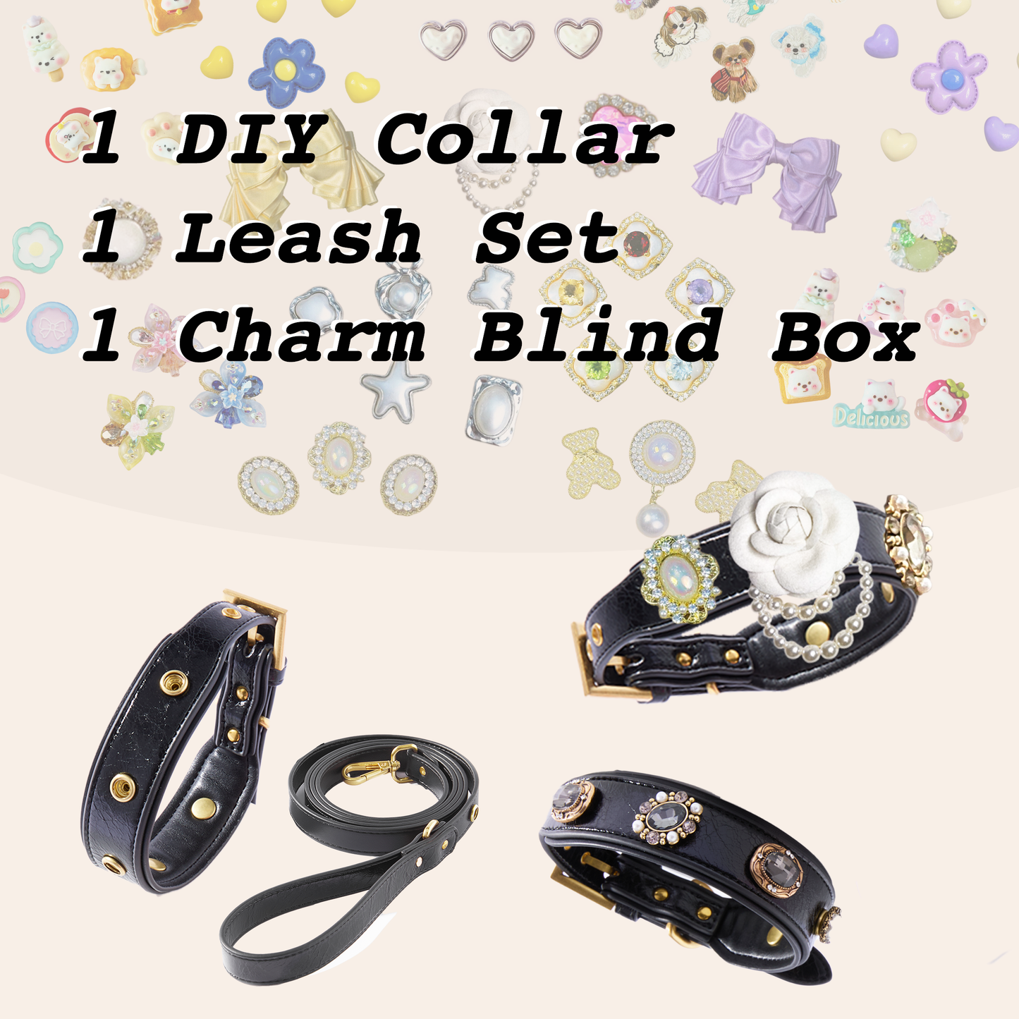 DIY Collar&Leash Set + Charm Blind Box-Four Color to choose