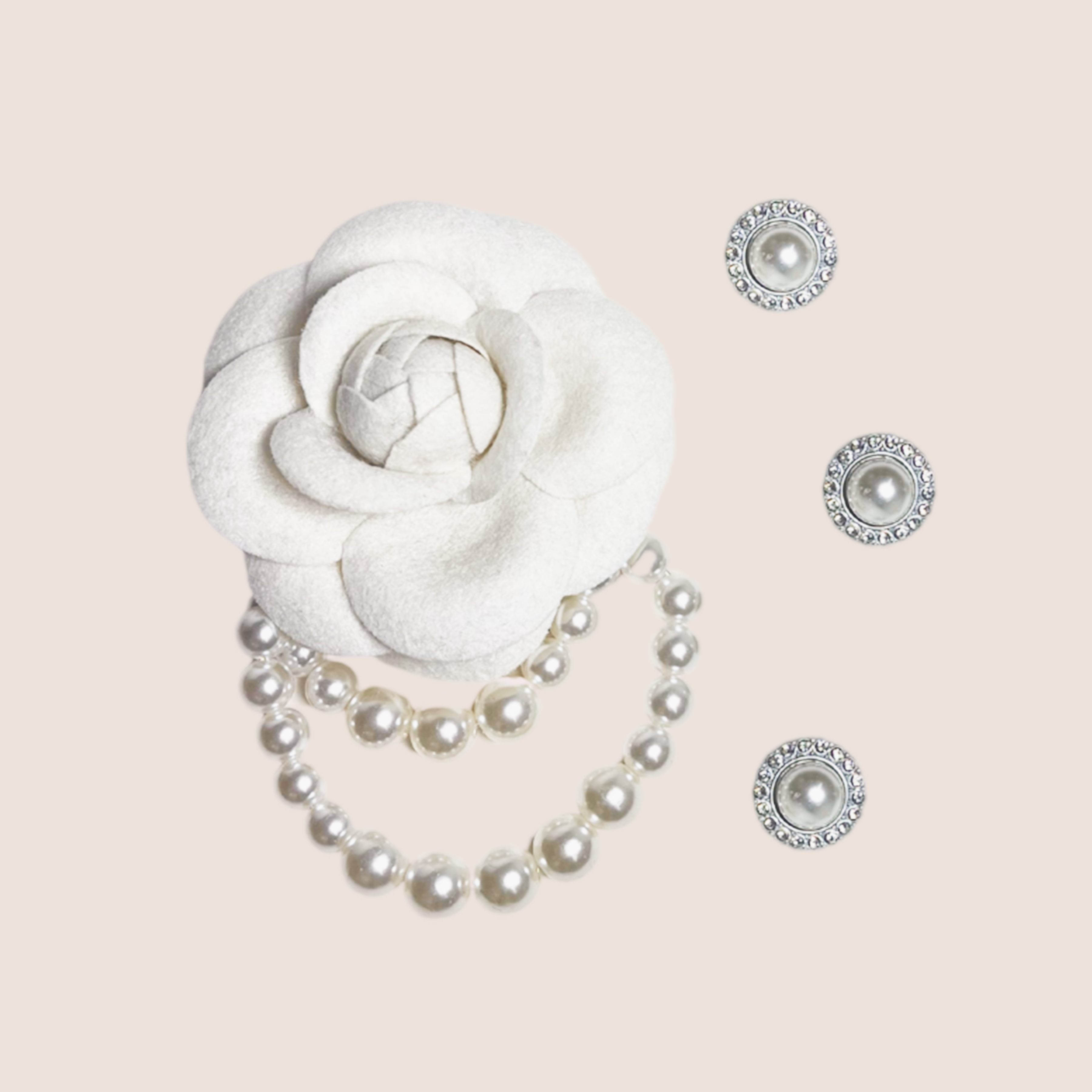 Elegant Camellia Pearl Collar Charm Set